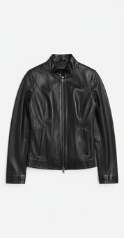 close-up-lay-flat - Women's Racer Leather Jacket, Women's Moto Jacket, Leather Biker Jacket, Women's Motorcycle Jacket