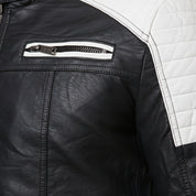 close-up-leather - Handmade Mens black and white slim fit biker jacket, Men leather Jacket