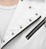 close-up-leather - Handmade Mens Fashion White Biker Jacket, Mens White Studded belted Jacket