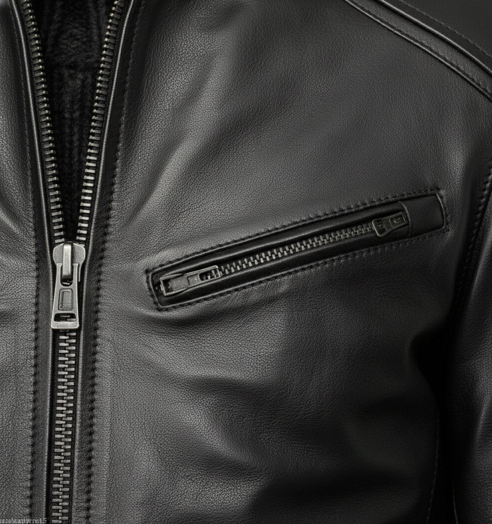close-up-leather - Men black Leather Motorcycle Jacket, Black biker leather Jacket
