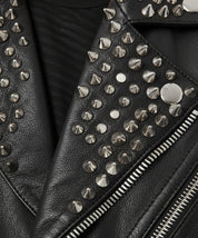 close-up-leather - Men Casual Black Silver Studded Rocker Punk Style Biker Leather Jacket