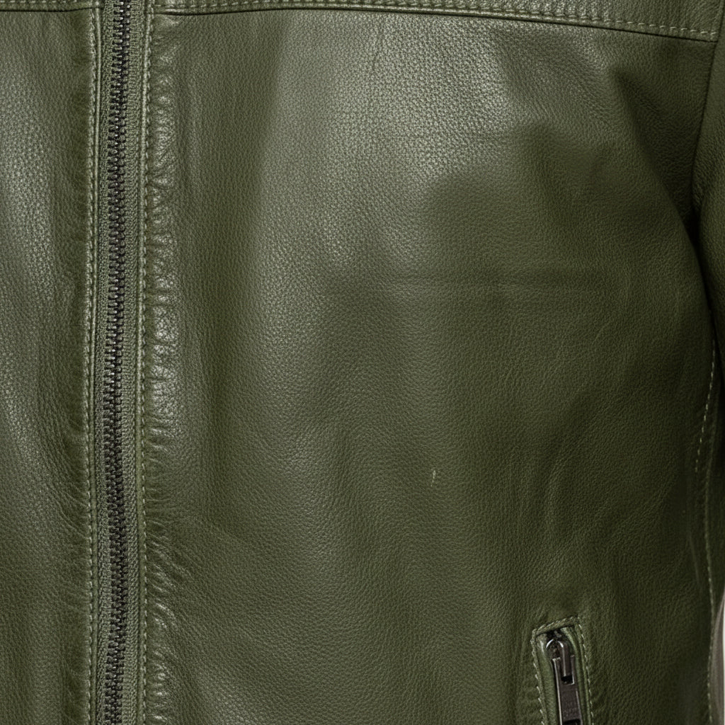 close-up-leather - Men Green Slim fit leather jacket, real leather biker jacket