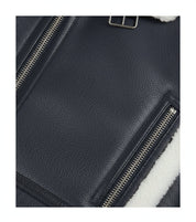 close-up-leather - Men's B-3 Shearling Jacket, Aviator Leather Jacket, Bomber Jacket, Flight Jacket