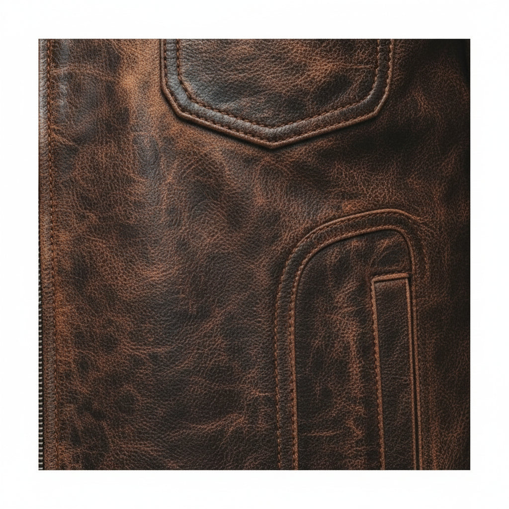 close-up-leather - Men's Cafe Racer Field Jacket, Leather Motorcycle Jacket, Handmade Biker Jacket, Distressed Leather Jacket