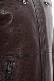 close-up-leather - Men's Cafe Racer Leather Jacket, Leather Biker Jacket, Men's Motorcycle Jacket, Men's Moto Jacket