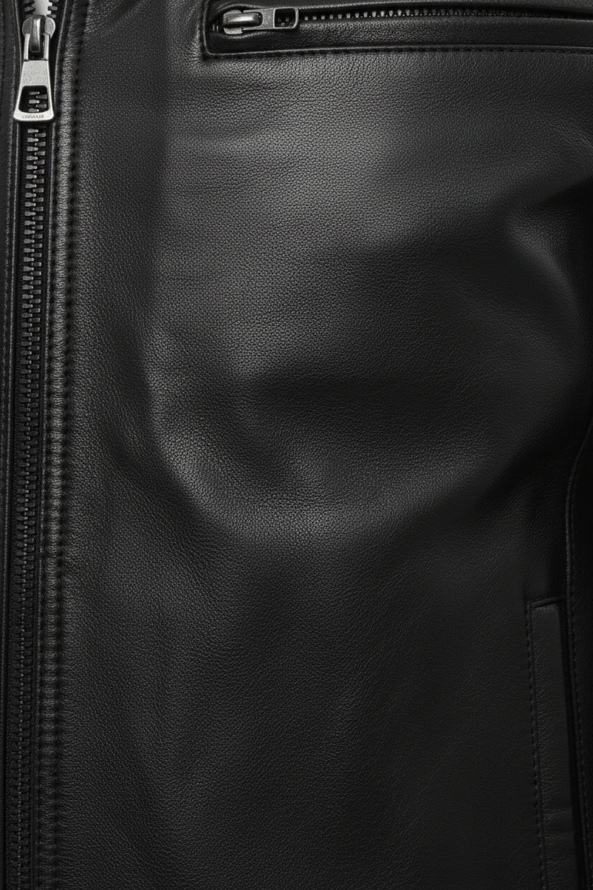 close-up-leather - Men's Cafe Racer Leather Jacket, Motorcycle Leather Jacket, Handmade Biker Jacket