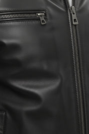 close-up-leather - Men's Cafe Racer Leather Jacket, Smooth Leather Biker Jacket, Men's Motorcycle Jacket, Leather Moto Jacket