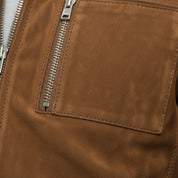 close-up-leather - Men's Cafe Racer Suede Jacket, Suede Biker Jacket, Men's Motorcycle Jacket, Brown Suede Moto Jacket
