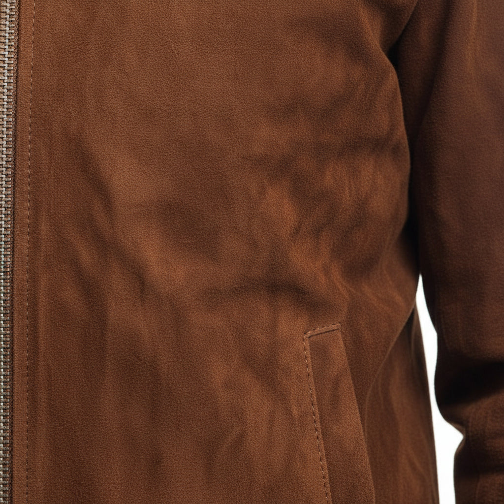 close-up-leather - Men's Handmade Brown Suede Biker Jacket