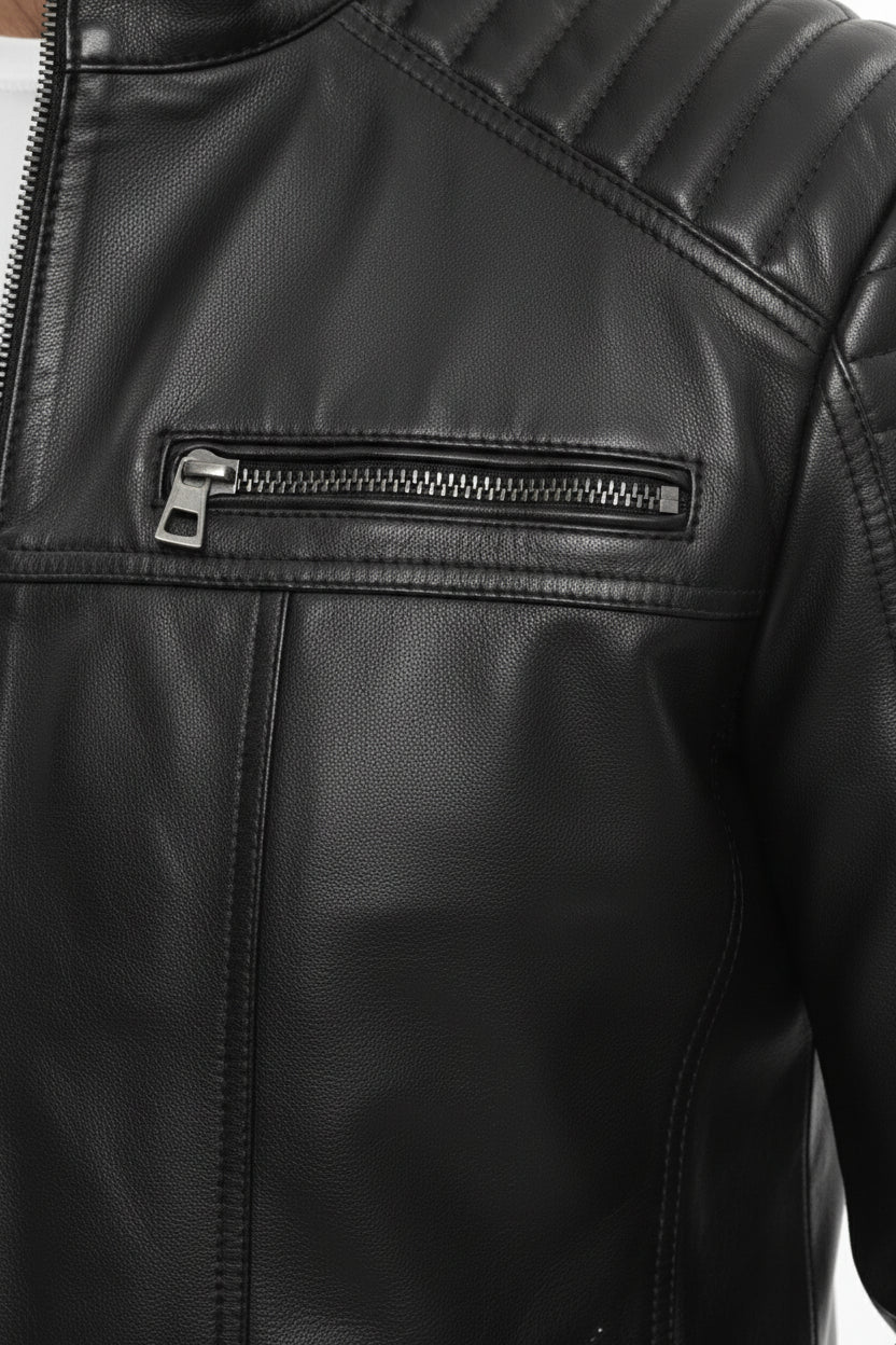 close-up-leather - Men's Moto Leather Jacket, Racer Style Jacket, Leather Motorcycle Jacket, Biker Jacket