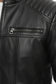 close-up-leather - Men's Moto Leather Jacket, Racer Style Jacket, Leather Motorcycle Jacket, Biker Jacket
