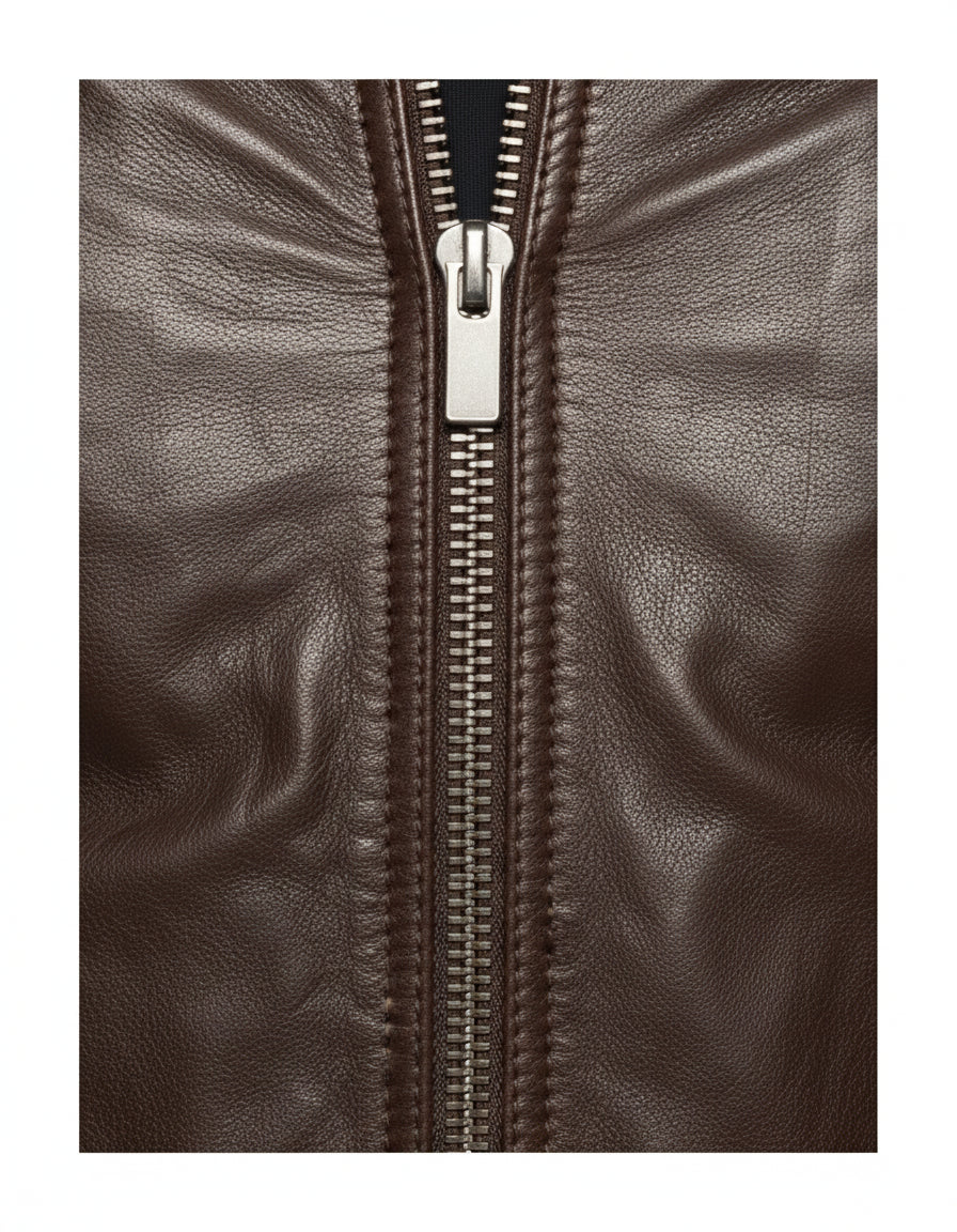close-up-leather - Men's Slim Fit Brown Leather Jacket