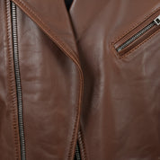 close-up-leather - Men's Slim Fit Brown Motorcycle Leather Jacket