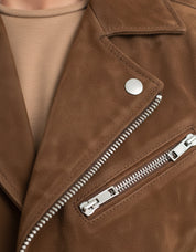 close-up-leather - Mens Tan brown Suede biker Jacket, Men brown biker suede leather Jacket