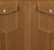 close-up-leather - Men's Trucker Suede Jacket, Suede Jacket for Men, Classic Suede Trucker Jacket, Medium Brown Suede Jacket
