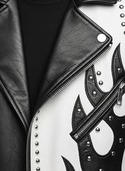 close-up-leather - Men's Two Tone Studded White Leather Biker Jacket