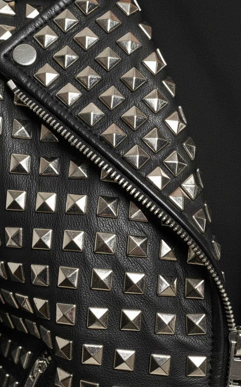 close-up-leather - Punk Handmade Women Black Leather Studded Moto Jacket, Rock Jacket