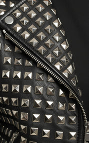 close-up-leather - Punk Handmade Women Black Leather Studded Moto Jacket, Rock Jacket