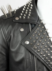 close-up-leather - Punk Men Black Multi Studded With Long Spike Style Biker Jacket