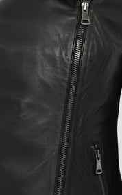 close-up-leather - Women's Asymmetrical Moto Leather Jacket, Leather Hooded Jacket, Women's Biker Jacket, Women's Motorcycle Jacket