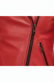 close-up-leather - Women's Biker Leather Jacket, Women's Moto Jacket, Red Leather Jacket, Handmade Biker Jacket