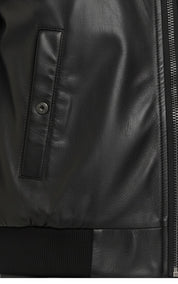 close-up-leather - Women's Bomber Leather Jacket, Women's Leather Bomber, Leather Jacket for Women, Smooth Leather Bomber Jacket