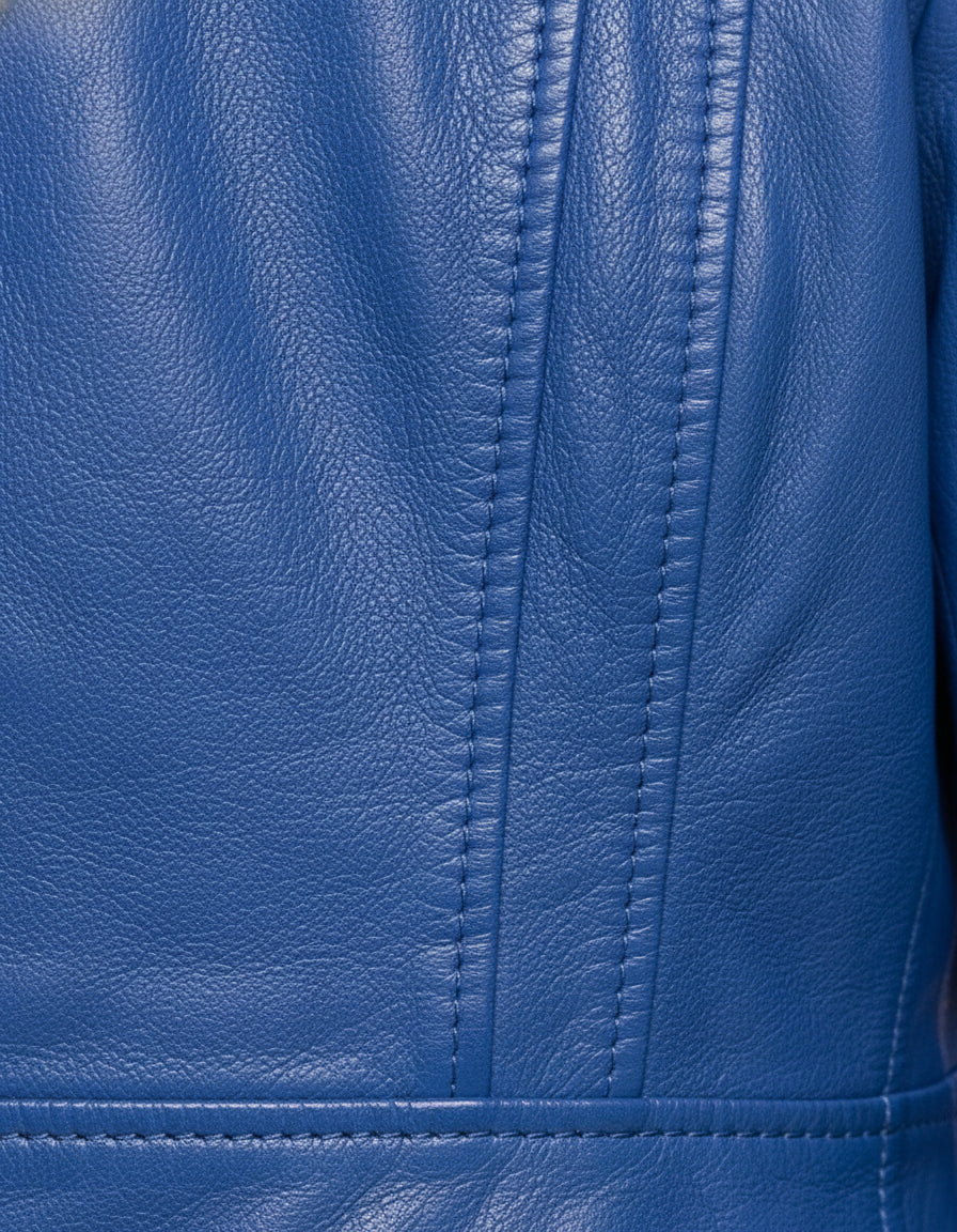 close-up-leather - Women's Moto Leather Jacket, Bright Blue Biker Jacket, Stylish Leather Motorcycle Jacket, Handmade Women's Leather Jacket
