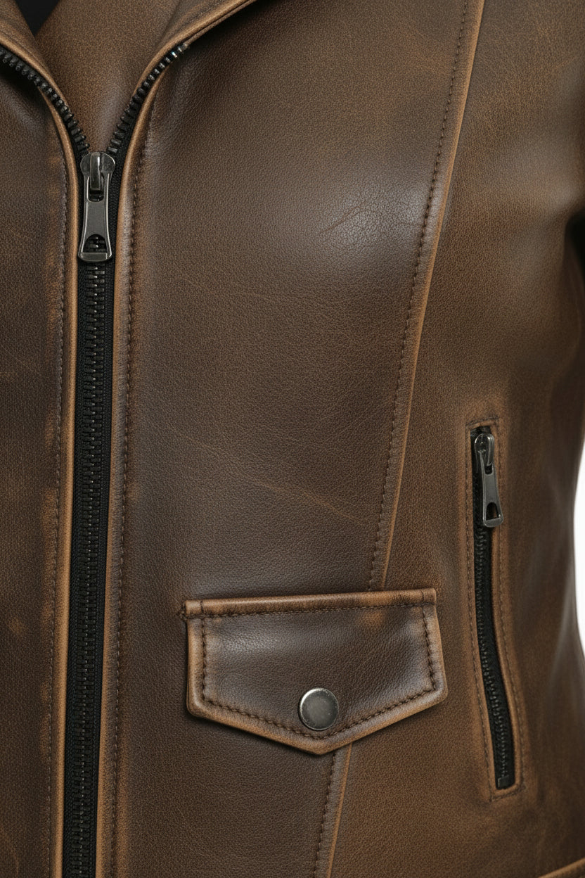 close-up-leather - Women's Moto Leather Jacket, Distressed Biker Jacket, Handmade Motorcycle Jacket, Vintage Leather Jacket