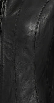 close-up-leather - Women's Racer Leather Jacket, Women's Moto Jacket, Leather Biker Jacket, Women's Motorcycle Jacket