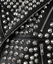 close-up-leather - Womens Rock star All over Silver Studded Cowhide Leather Moto Jacket