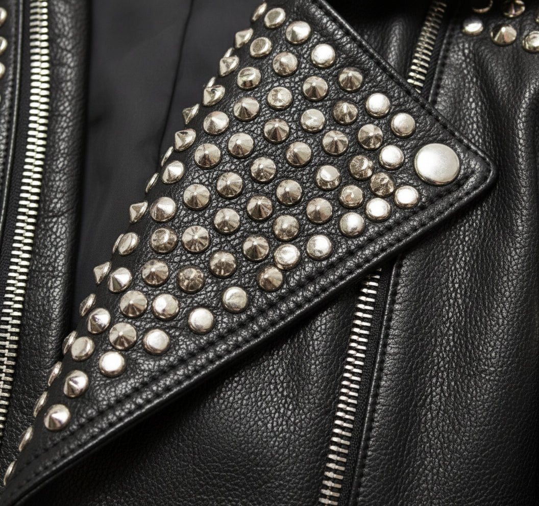 close-up-leather - Women's Studded Biker Leather Jacket in Punk Rock Style