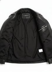 close-up-lining - Fashion Leather Silver Studded Real Soft Leather Biker Style Jacket For Men