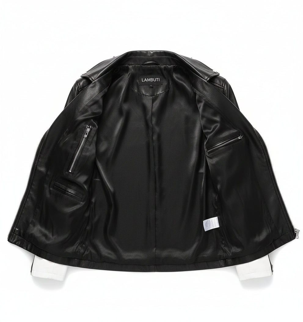 close-up-lining - Handmade Mens Fashion White Biker Jacket, Mens White Studded belted Jacket