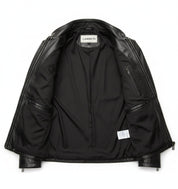 close-up-lining - Men black Leather Motorcycle Jacket, Black biker leather Jacket
