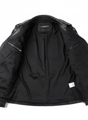 close-up-lining - Men Classic Sliver Studded Leather Motorcycle Jacket, Biker Leather Jacket