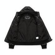 close-up-lining - Men Korean Style Hooded Leather Jacket, Slim Fit Leather Jacket