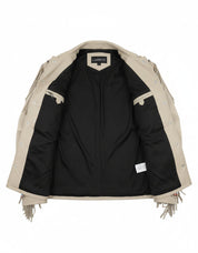 close-up-lining - Men Sculley Beige Finished Cow Suede Leather Jacket Western Wear Beads & Fringe