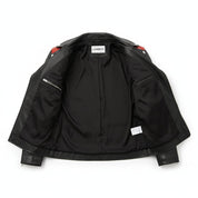 close-up-lining - Men Two Tone Leather Jacket, Black And Red Brando Fashion Outerwear