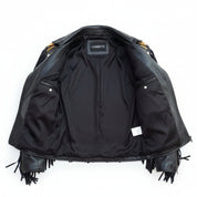 close-up-lining - Men Western Leather Jacket,Suede Leather, Cowboy Jacket, Black Jacket