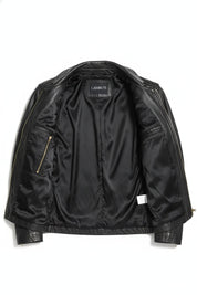 close-up-lining - Men's Black Leather Motorcycle Jacket