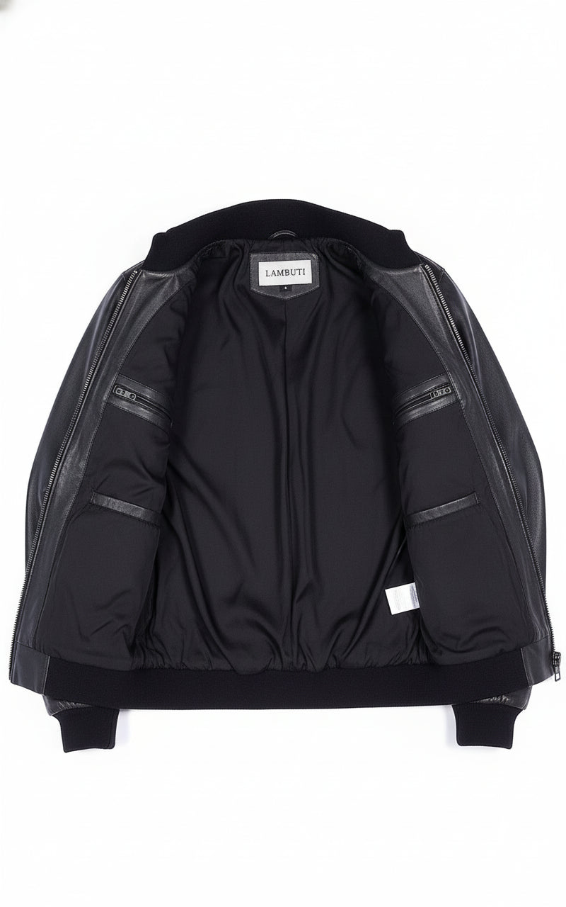 close-up-lining - Men's Bomber Leather Jacket, Leather Bomber Jacket, Men's Leather Jacket, Stylish Bomber Jacket