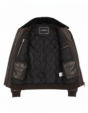 close-up-lining - Men's Bomber Leather Jacket, Leather Bomber Jacket, Men's Leather Flight Jacket, Smooth Leather Bomber Jacket