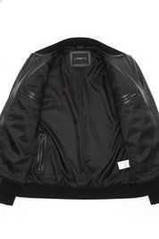close-up-lining - Men's Bomber Leather Jacket, Smooth Leather Bomber, Classic Bomber Jacket, Leather Flight Jacket