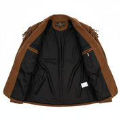 close-up-lining - Men's Brown Suede Western Jacket with Fringes and Beadwork
