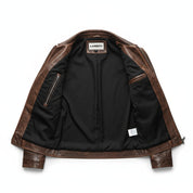 close-up-lining - Men's Cafe Racer Field Jacket, Leather Motorcycle Jacket, Handmade Biker Jacket, Distressed Leather Jacket