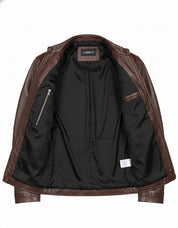 close-up-lining - Men's Cafe Racer Leather Jacket, Biker Leather Jacket, Motorcycle Leather Jacket, Leather Moto Jacket