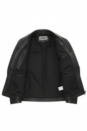 close-up-lining - Men's Cafe Racer Leather Jacket, Motorcycle Leather Jacket, Handmade Biker Jacket