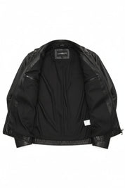 close-up-lining - Men's Cafe Racer Leather Jacket, Smooth Leather Biker Jacket, Men's Motorcycle Jacket, Leather Moto Jacket