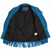 close-up-lining - Men's Cowboy Western Leather Jacket, Western Style Genuine Suede Jacket with Fringes and Beads