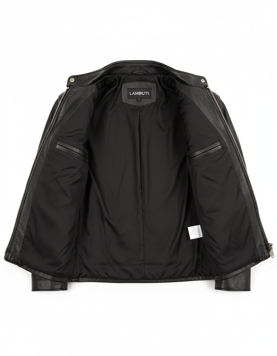 close-up-lining - Men's Easy Rider Leather Motorcycle Jacket